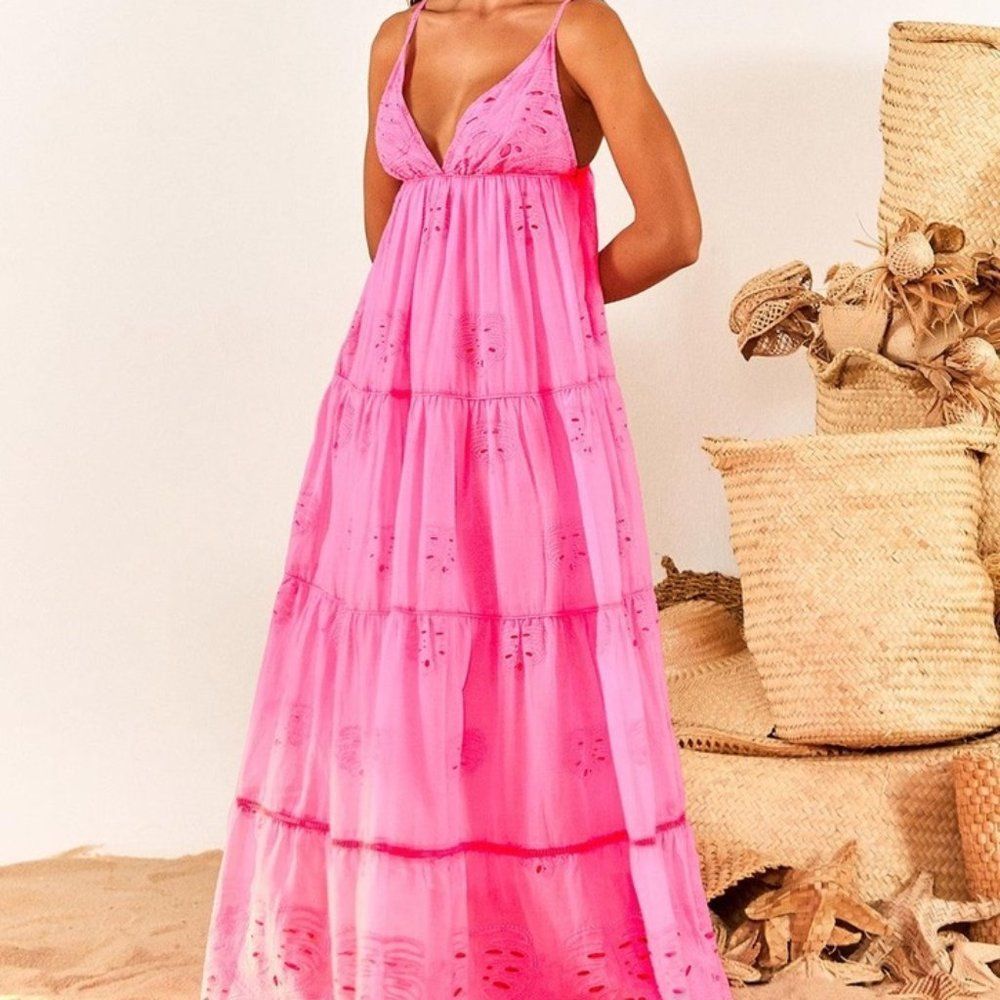 Farm Rio Neon Eyelet Dress Pink - Picture 2 of 4